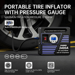 Gonfleur de pneu électrique portable 12 <span class=keywords><strong>volts</strong></span> avec lumière LED 24000mah et 150 PSI pour voiture et moto - Product Image 4