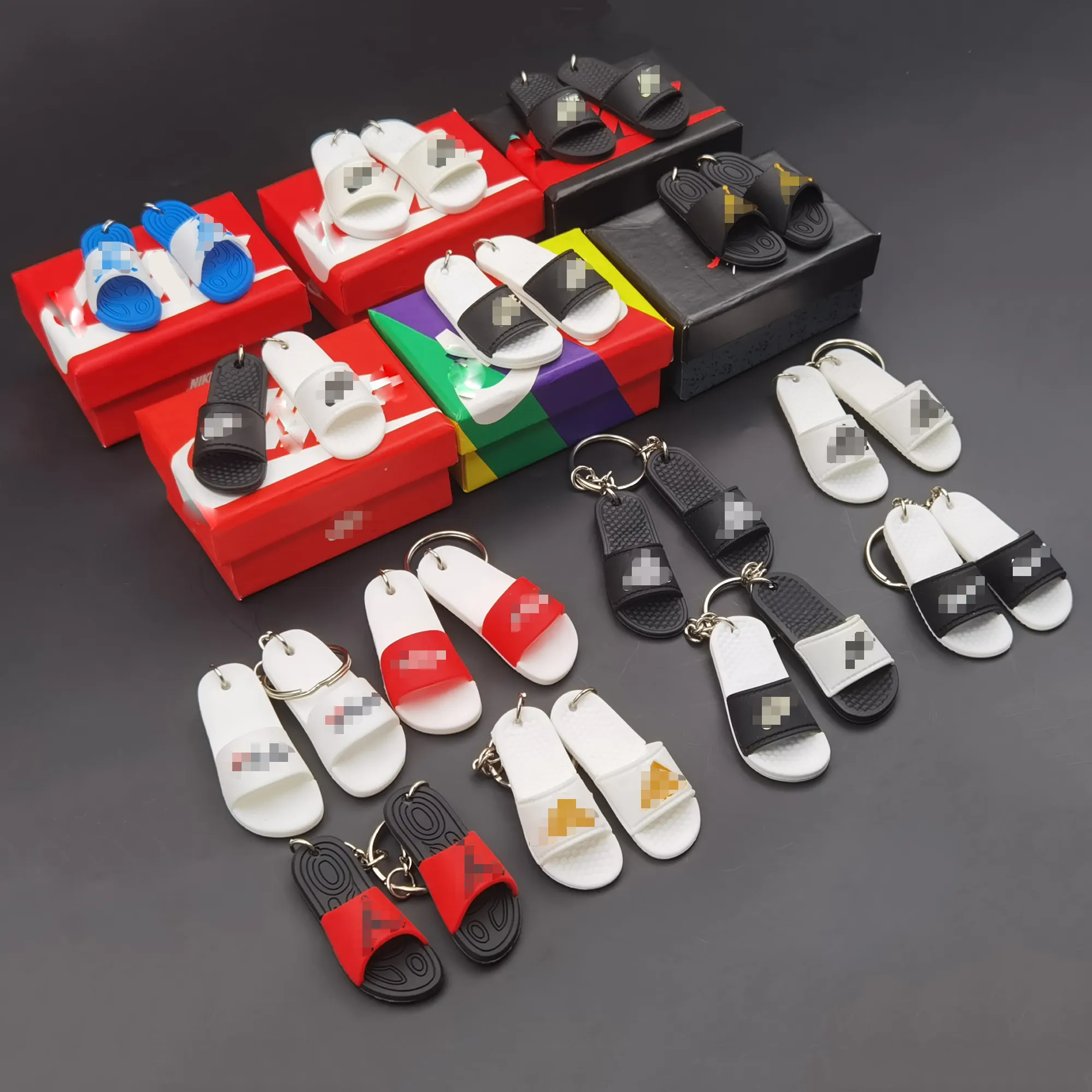 3D Slipper Schlüssel anhänger Paar Tasche Schuh Schlüssel bund 3D Sneaker Mit Boxen benutzer definierte 3D Schlüssel bund Hausschuhe