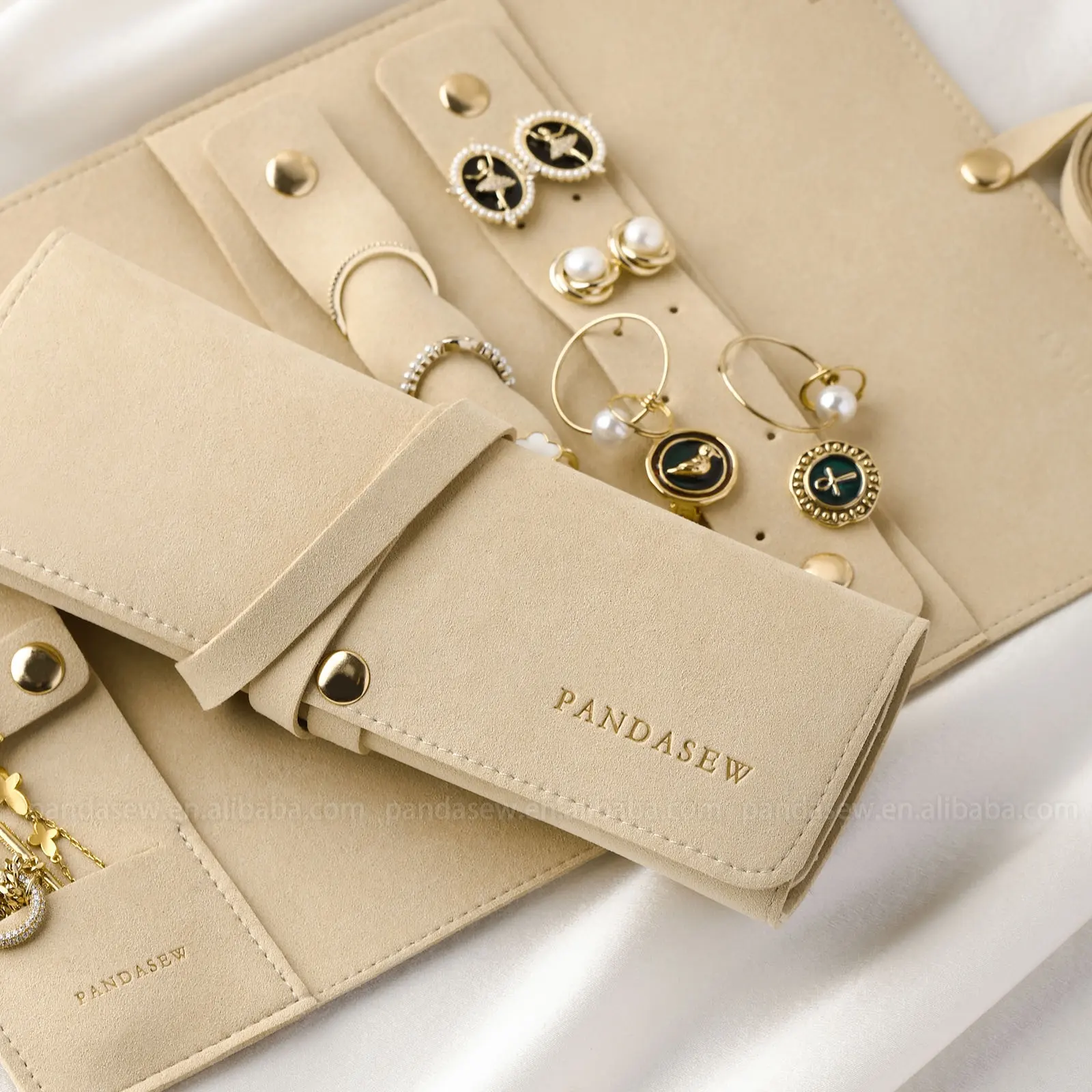 PandaSew tas Travel Microfiber, kantung perhiasan dapat dilipat Logo kustom