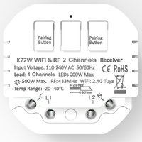 Venta al por mayor de fábrica 10A 100-240V Tuya Zigbee/malla 2 canales par de actuador de control de voz con interruptor cinético para control de iluminación