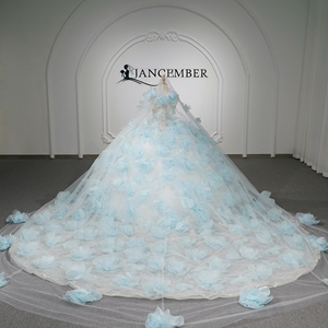 Vestido de Quinceañera Gt26078 Moderno y Elegante en Azul Cielo con Apliques de Organza y Flores, Cuerpo con Cuentas Brillantes, Estilo Princesa - Product Image 6