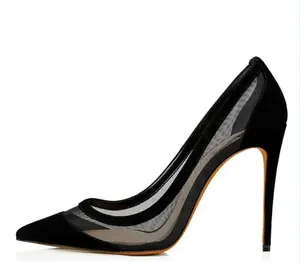 סיטונאי נעלי אישה משאבות סקסי רשת עקבים גבוהים מעצב נעלי פגיון משאבות שחור רשת העקב מסיבת נעל משאבות בתוספת גודל 44