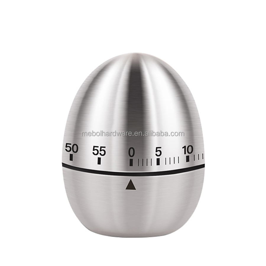 Kitchen Times Brush Stainless Steel Mechanical Egg Shaped Kitchen Timer 60 Minutes Cooking Timer Home and Kitchen Products