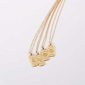 Trendy Hot Products 18k Gold Plated Stainless Steel Square Zircon Crystal Pendant <b>Necklace</b> Link for Women Wedding Daily Wear - Product Image 2