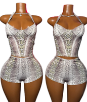 Viviblook C26ST073 Ensemble d'été pour femme, débardeur sexy imprimé serpent à col licou sans manches et short moulant, ensemble deux pièces assorti