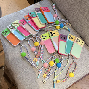 เคสโทรศัพท์สำหรับ iPhone 17 16 15 14 Pro Max สีสันตัดกัน สายคล้องมือ วัสดุ PC แข็ง สไตล์ Ins Dopamin สำหรับผู้หญิง พร้อมสายคล้อง/สายรัดข้อมือ - Product Image 1