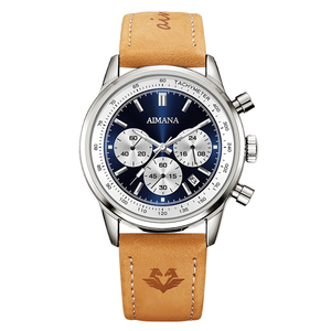 Montre de luxe classique pour homme, style tonneau, cadran bicolore <span class=keywords><strong>bleu</strong></span>, bracelet en cuir marron, résistante à l'eau, en acier inoxydable de haute qualité - Product Image 1