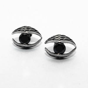 yunnique Vintage Zircon <b>Wing</b> Stud Earrings <b>Black</b> And White Bezel Setting Stainless Steel 316L Angel Eye Design - Product Image 1