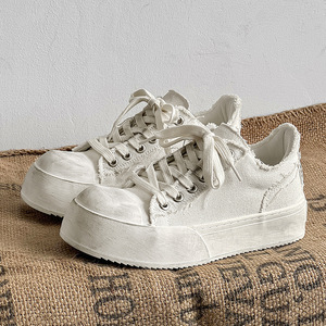 Black distressed <b>canvas</b> sneakers for men, retro thick-soled platform shoes, casual dirty-looking <b>Canvas</b> trendy Shoes - Product Image 1