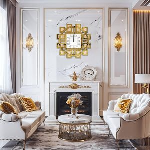 Luxury Home Decor Gold Glass Wall <b>Clock</b> Needle Unique Crystal Broken Diamond Arabesque 3D Design Antique Style Living Room - Product Image 4