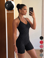 Set Olahraga Wanita Polka Dot Halter Sports Bra Celana Pendek High Waist Scrunch Butt 2 Potong Set Yoga Activewear