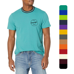 Camisetas de manga corta con cuello redondo a rayas de Color sólido para hombre, respetuosas con el medio ambiente, transpirables, de alta calidad, ropa activa de estilo callejero - Product Image 1