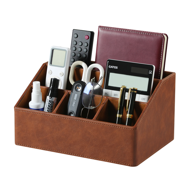 PU Leather Desktop Storage Box Five-grid Classified Sundries Storage Container for Office Desktop Storage Organizer
