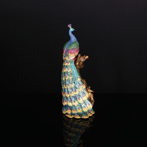 SHINNYGIFTS Hand Painted <strong>Peacock</strong> on Tree Statue Enamel Animal Trinket Box Home Decor Collectible Metal Craft - Product Image 2
