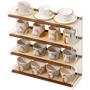 Portavasos multicapa para el hogar, estante de almacenamiento de tazas/vasos estilo ratán para escritorio, cafetera sencilla para cocina. - Product Image 5