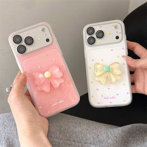 Coque de téléphone portable IMD colorée avec nœud floral pour iPhone 17 16 15 Pro Max, 2-en-1, avec protection d'objectif photo à pois et dos papillon - Product Image 2