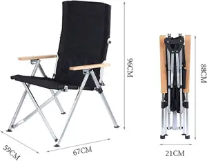 Kursi lipat berkemah tugas berat luar ruangan kursi santai pantai ukuran besar dengan pegangan kayu beech
