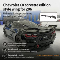 Aileron arrière en fibre de carbone véritable de Style édition avec supports renforcés pour Chevrolet Corvette C8 Z06 2023 2024