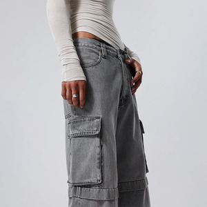 All'ingrosso pantaloni Cargo larghi grigi lavati personalizzati 100% <span class=keywords><strong>Jeans</strong></span> Cargo Multi-tasche in cotone da <span class=keywords><strong>uomo</strong></span> alla moda Vintage Streetwear <span class=keywords><strong>Jeans</strong></span> Denim - Product Image 5