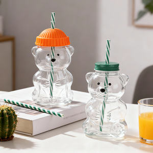 Botella <span class=keywords><strong>de</strong></span> Vidrio Creativa <span class=keywords><strong>de</strong></span> 600 ml con Forma <span class=keywords><strong>de</strong></span> Animal y Tapa Colorida para Batidos, Café Helado, Té Frío, Portátil para Viajes - Product Image 2