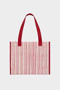 <b>Custom</b> Size Logo Design Oversized Red Pink Stripes Tote Shoulder Grocery Shopping Shopper Bag with Magnetic Snap Button - Product Image 3