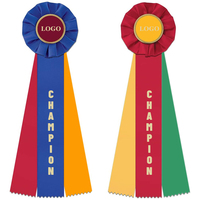 Lude Custom Logo Satin Rosette Ribbon Award Capa de una o dos caras Eventos Insignia redonda con cuerda colgante