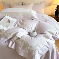 Parure de lit en satin de coton à fibres longues, brodée, couleur violet taro rêveuse, ensemble de 4 pièces pour chambre d'hôtel