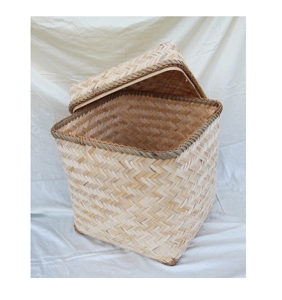 Boîte de rangement en bambou tressé style ferme avec couvercle à charnières, panier décoratif pour l'organisation de la maison et la présentation en magasin - Product Image 5