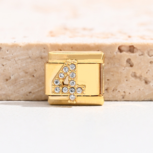 Toptan Su Geçirmez Paslanmaz Çelik Kendin Yap Takı Yapımı Numaralı Elmas Altın İtalyan Charm Bileklik Charm'ları - Product Image 3