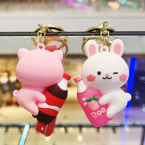 2024 New 3D PVC Rubber Animals <b>Key</b> <b>Chain</b> Keyring Creative Cute Cartoon Bear Rabbit with Drink Keychain - Product Image 3