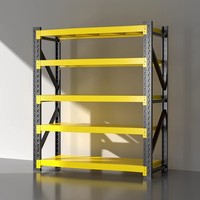 Colonne fendue noire et jaune en un seul emballage. Étagère en acier à 4 niveaux, présentoir industriel pour supermarché, pour entrepôt