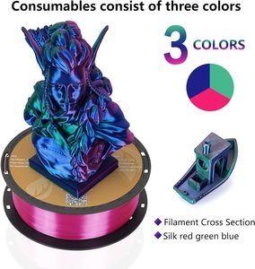 Kingroon PLA Filament pour imprimante 3D 10 rouleaux de filament PLA en soie triple couleur, précision dimensionnelle +/- 0.03mm bobine de 10kg (22lbs), - Product Image 2