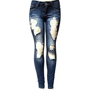 Pantalones vaqueros rasgados con agujeros para mujer, Jeans rasgados con agujeros personalizados para novio, jeans de mezclilla para mom, jeans brasileños con elevación de trasero, venta al por mayor