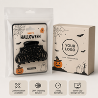 Pince à cheveux noire grande taille Halloween, motif citrouille et toile d'araignée, pour fête, vente en gros, pince à cheveux effrayante et festive pour femmes
