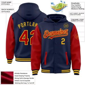 Veste universitaire personnalisée avec capuche, veste bomber de baseball entièrement boutonnée pour homme, vêtements décontractés d'automne - Product Image 1