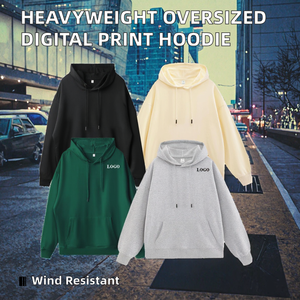Wholesale Winter Casual Heavyweight Pullover Hoodie Drawstring Custom Digital Print Logo Polyester Oversized Men's Sweatshirts - Product Image 2