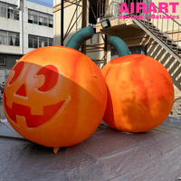 Werbeartikel: 2m Großer Aufblasbarer Halloween-Kürbis Jack O'Lantern mit Grünem Stiel für Party- und Geisterhaus-Dekoration