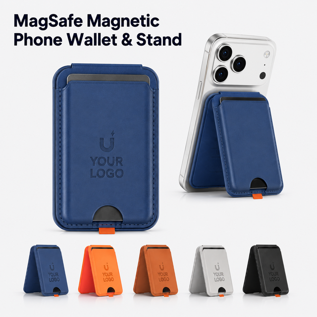 Custom Logo RFID Magnetic Phone Wallet Stand Slim Leather Card Holder With MagSafe Wallet for iPhone Samsung Android
