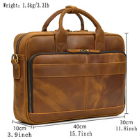 Sacs d'affaires rétro en cuir de vache pour hommes, porte-documents en cuir véritable pour ordinateur portable de 14 pouces