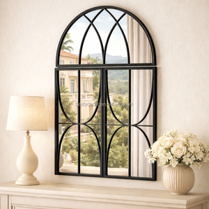 Nuevo diseño de decoración de lujo, <span class=keywords><strong>espejo</strong></span> de <span class=keywords><strong>ventana</strong></span> de Metal negro, decoración de pared, muebles de habitación modernos, <span class=keywords><strong>espejo</strong></span> de pared con forma arqueada - Product Image 1