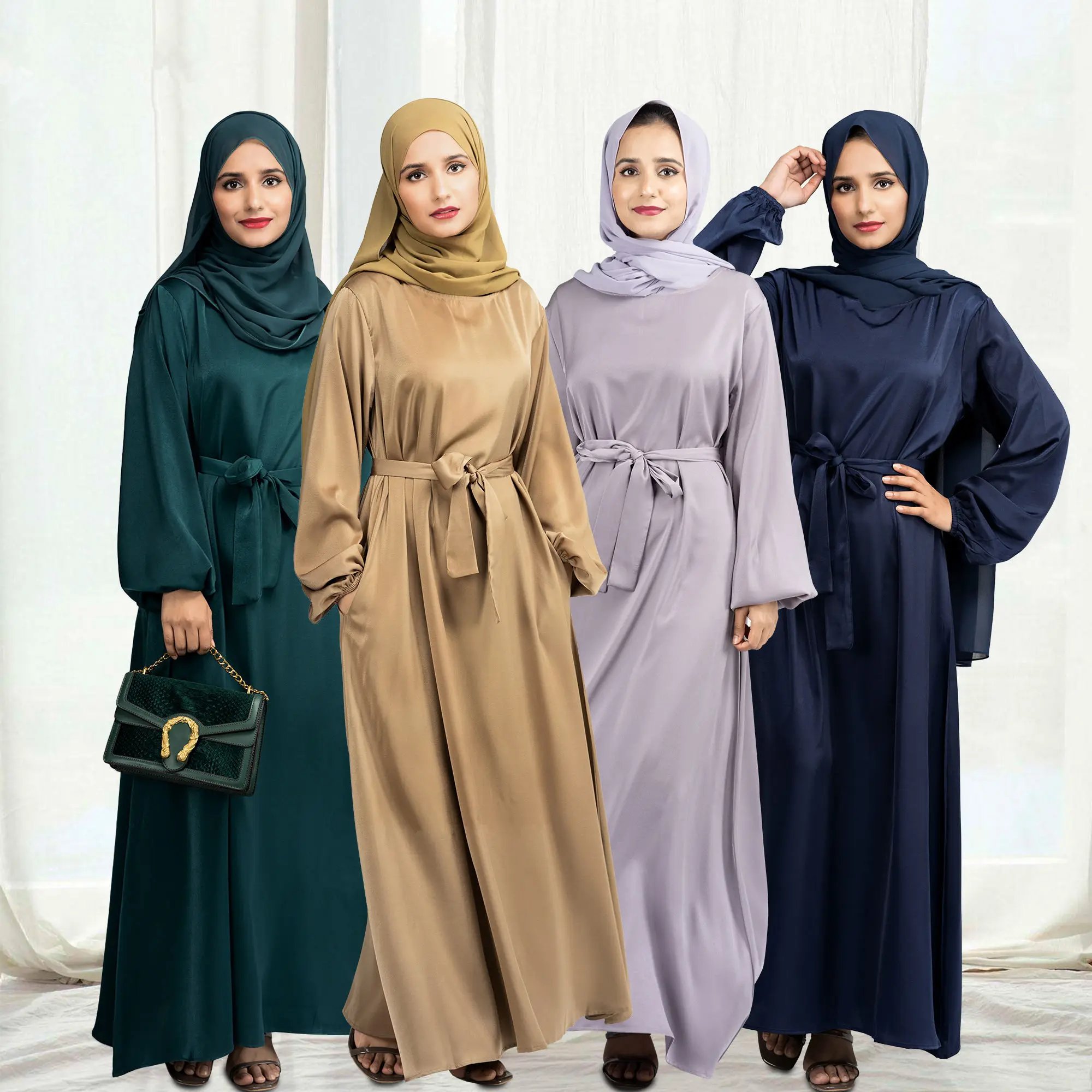 이슬람 의류 이슬람 매일 착용 폐쇄 아바야 두바이 여성 원피스 히잡과 아바야 겸손한 단색 아바야 원피스