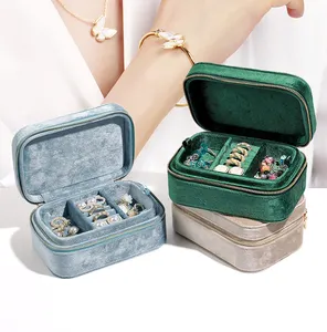 맞춤형 로고 그린 벨벳 여행 보관 상자 주최자 반지 선물 보석 상자 포장