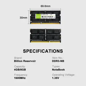 Memoria RAM DDR3 de fábrica, 2GB 4GB 8GB 1600MHz SODIMM DDR3 4GB RAM portátil 8GB RAM DDR3 8GB