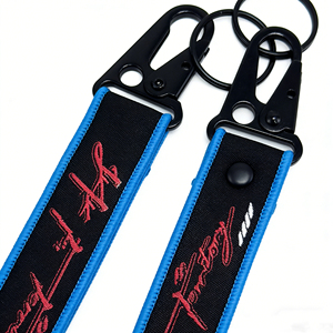 Custom Car Logo Fabric Embroidery Woven Keychains Whistles Lanyard Motorcycle Carabiner Clip Keychain Custom Key Chains