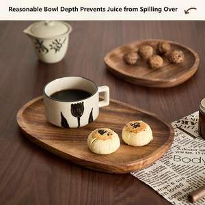 熱販売中 無垢材トレイ アカシア材 高級茶托 フルーツ・スナック・ナッツ・デザートプレート テーブルトップ収納食器 - Product Image 2