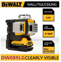 Niveau laser DW089LG 1:1 de haute qualité, auto-nivelant, 12 lignes 3D 3x360, batterie lithium 12V, faisceau vert, kit complet intérieur/extérieur