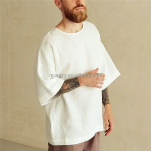 <span class=keywords><strong>Mezza</strong></span> <span class=keywords><strong>manica</strong></span> T-shirt da <span class=keywords><strong>uomo</strong></span> in lino oversize a spalla cadenzata cotone T-shirt Design personalizzato traspirante in bianco T-shirt per gli uomini - Product Image 4