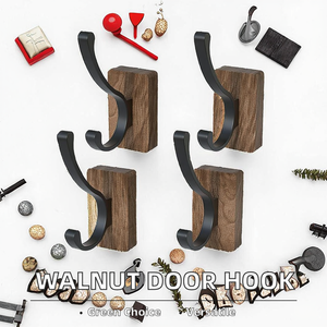 Walnut Wood Door Back <b>Hook</b> <b>Adhesive</b> Cloth Hanger Wall Mounted Single Punch-Free Entrance <b>Hook</b> for Coats Clothes Hats - Product Image 3