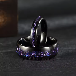 GentdesJewelry 8 мм полированный черный вольфрамовый измельченный фиолетовый песчаник инкрустация пара кольцо ювелирные изделия обручальные кольца кольцо - Product Image 5