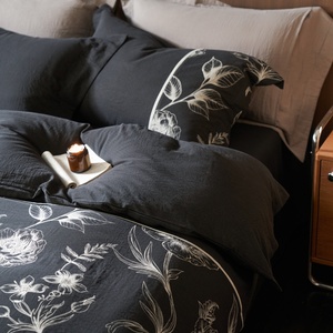 Set di Biancheria da Letto in Cotone 100% con Copripiumino Jacquard <span class=keywords><strong>Nero</strong></span> Tinto in Filo, Lenzuolo a Doppia Garza, Quattro Pezzi, Nuovo Stile ODM/OEM - Product Image 5